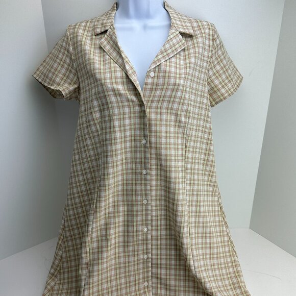 24 Colours Women Tan Green Checkered Mini Shift Dress Size Small 36 - Picture 2 of 6